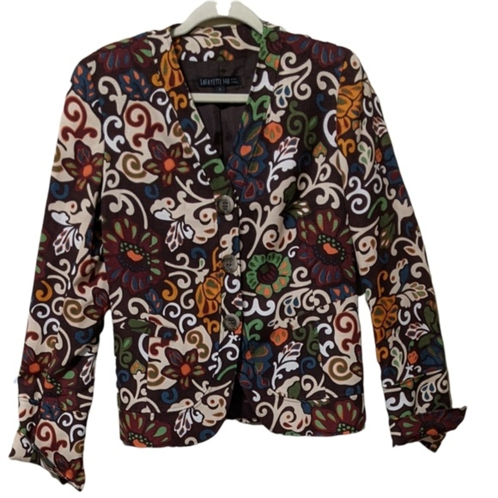 Lafayette 148 NY floral Blazer whimsical button front professional busin…